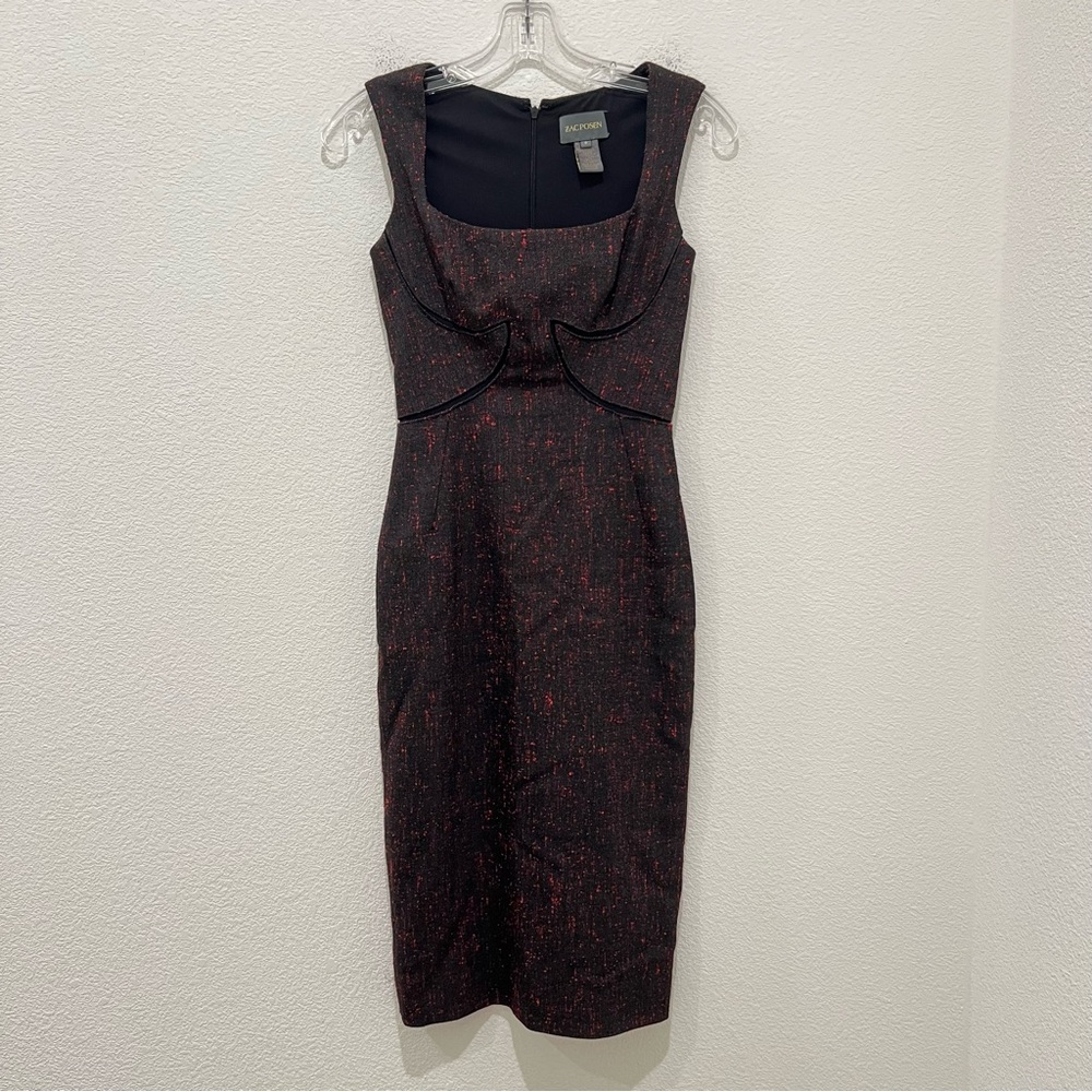 Zac Posen Gray & Red Fleck Wool Structured Sheath Pencil Dress Sz 0